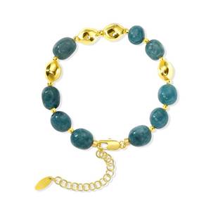 lot 19959 image: NVWAROCK Beaded Bracelet for Women, Gemstone Bracelet, 14K Gold Plated Stackable Handmade Oval Stone Bracelet Jewelry Gift - Blue - Retail $14
