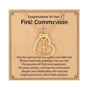 lot 19965 image: Lydow First Communion Gifts for Girls 1st Holy Catholic Gift Necklace Religious Cross Jewelry Girl Kids Goddaughter Daughter Granddaughter Heart - Retail $20