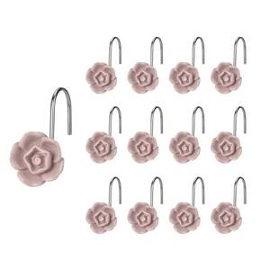 lot 19985 image: SUQ I OME Decorative Shower Curtain Hooks, Gray Pink, 12PCS - Retail $15