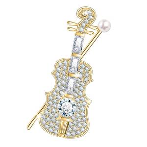 lot 19990 image: KristLand - Cute Cubic Zircon Violin Brooch for Birthday Gift Music Instrument Broche Lapel Pin Corsages Scarf Clips for Birthday Gift White - Retail $15