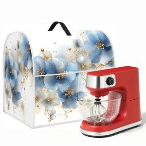 lot 19993 image: Stand mixer cover with handle and storage bag, reusable and washable, stylish retro floral design, keeps kitchen countertops clean and tidy (fits 6-8 quart mixers). - Retail $25