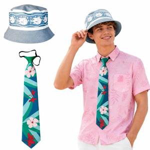 lot 19996 image: GGKIKBOE Fox Cosplay Accessories Set for Adults, Hawaiian Floral Necktie & Blue Bucket Hat, Animal Costume Dress-Up Props for Halloween, Theme Parties, Comic Con - Retail $10