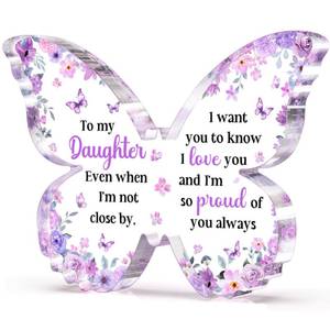 lot 20000 image: Glydein Daughter Gifts from Mom Dad, Unique Purple Butterfly Acrylic Plaque Desk Decor, Mothers Day Valentines Christmas Birthday Graduation Gifts for Daughter Adult, 5 x 3.8 x 0.5 inches - Retail $10