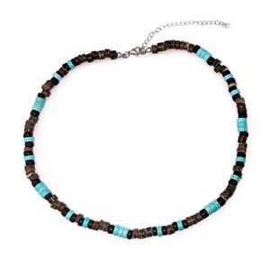 lot 20015 image: Zhang shine Bohemian Turquoise Wood Beads Choker Necklace for Woman Men, Surfer Seed Colorful Splicing Flake Clavicle Beads Necklace Beach Summer Jewelry-A