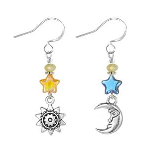 lot 20017 image: Vintage Sun Moon Star Dangle Earrings for Women,Boho Celestial Jewelry Asymmetric Drop Earrings Silver Iridescent Orange Blue Retro Earrings Gifts(Dark Blue) - Retail $10