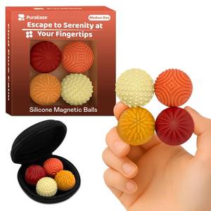 lot 20019 image: Magnetic Sensory Fidget Balls �� 4PC Medium Weighted Textured Silicone Stress Relief Toys for Adults & Teens with ADHD, Autism, Anxiety �� Quiet Magnet Fidgets for Desk, Travel, Office & Gifts - Retail $10