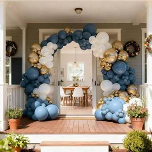 lot 20028 image: Dusty Blue Balloon Arch Kit 156Pcs Blue and White Gold Balloon Arch Garland Kit for Baby Shower Bridal Shower Birthday Party Decorations - Retail $8