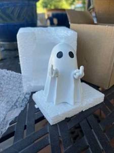 lot 20031 image: Funny Halloween Ghost Figurine- Decor- Flipping The Bird- Middle Finger Salute - Retail $0