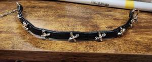 lot 20041 image: Gothic Leather Choker Necklace with Silver Alloy Cross Studs, Black, Adjustable (Multiple Crosses) - Retail $10