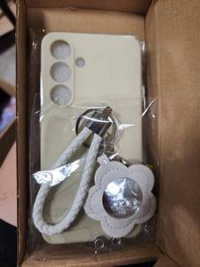 lot 20044 image: Sanmonkey Silicone Case for Samsung Galaxy S24 with Portable Lipstick Mirror, Wrist Strap & Keychain, Shockproof Soft Protective Cover for Women Girls Accessories (White)