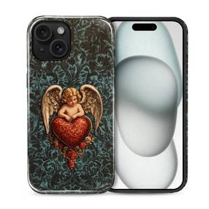 lot 20052 image: Compatible with iPhone 15 Case, Hybrid 2-Layer Case Shockproof Anti-Scratch for Girl Women Boy Men, Vintage Angel Heart for iPhone 15 - Retail $5,460