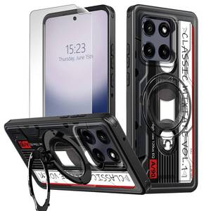 lot 20053 image: for Motorola Moto G Stylus 5G 2025 Case with Screen Protector,Ring Stand Dual Layer TPUPC Shockproof Protective Cover,Cassette Tape Style - Retail $18