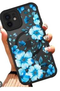 lot 20056 image: OOK Magnetic Case Fit for iPhone 11 Pro 5.8 Inch (Compatible with MagSafe) Soft TPU and Hard PC Phone Cover with Blue Floral Flowers Anti-Scratch Shockproof Protection Case  - Retail $0