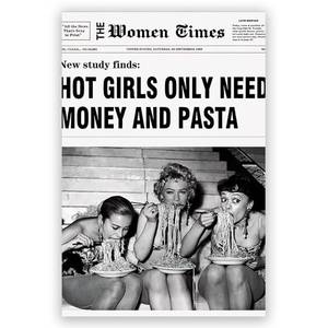 lot 20061 image: JsGwyllion Vintage Newspaper Canvas Wall Art Black and White Aesthetic Poster Trendy Hottie Eating Pasta Print for Italian Kitchen Teenage Girl Bedroom12x18in Unframed