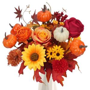 lot 20077 image: MHMJON 2 Bunches Fall Flowers Artificial for Decoration, 20 Fake Mums Pumpkin Silk Autumn Flower Arrangements for Home Kitchen Farmhouse Table Centerpiece Thanksgiving Decor