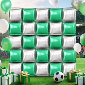 lot 20096 image: NeusWonder 25 PCS Green and Silver Square Foil Balloons Wall Backdrop 19 inch Reusable Mylar Balloons Tunnel Garland Arch Kit for Graduation Birthday Forest Baby Shower Bridal Shower Sport Party Decor