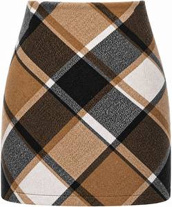lot 20106 image: Fall Winter Plaid Mini Skort for Womens Bodycon Wool Pencil Skirt Brown XXL - Retail $30