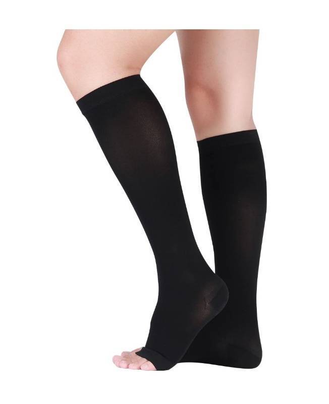 lot 41534 image: Lin Performance 20-30 mmHg Medical Compression Socks for Women and Men Knee High Open Toe Stockings Varicose Vein Swollen legs(M, Black)
