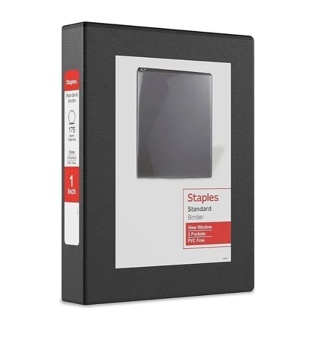 lot 31562 image: Staples 580917 1-Inch Standard 5-12-Inch X 8-12-Inch Mini View Binder with Round Rings Black