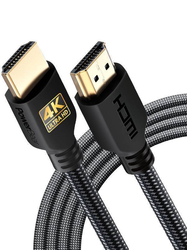 lot 25957 image: PowerBear 4K HDMI Cable 10 ft  High Speed Hdmi Cables, Braided Nylon & Gold Connectors, 4K  60Hz, Ultra HD, 2K, 1080P, ARC & CL3 Rated  for Laptop, Monitor, PS5, PS4, Xbox One, Fire TV, & More - Retail $9