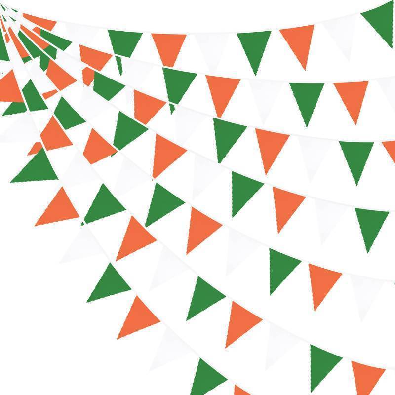 lot 56705 image: 32Ft Orange Green White Graduation Party Decorations 2026 Halloween Pennant Banner Fabric Triangle Flag Bunting Garland for Thanksgiving Wedding Dinosaur Birthday Outdoor Garden Hanging Decoration - Retail $15