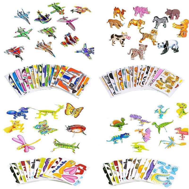 lot 56589 image: Educational 3D Cartoon Puzzle for Kids - Insects, Dinosaurs, Animals, Vehicles Themed 3D DIY Cardboards for Boys & Girls Gift Party Supplies - Retail $14