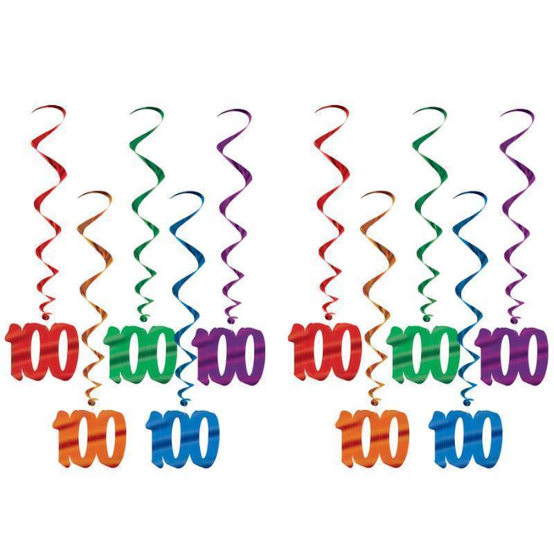 lot 44495 image: 5 Piece Colorful Number 100 Spirals Whirls For 100th Day Celebrations, Birthday Party Decorations - Retail $16