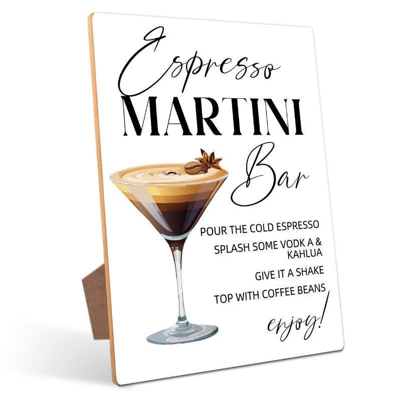 lot 56607 image: Espresso Martini Bar Table Sign - Bridal Brunch Bar, Perfect for Bridal Shower, Bachelorette Party,Baby Shower, Summer Wedding Decorations, Retire 8�11 Wooden Party Sign with Stand - Retail $12