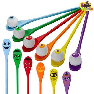 lot 18081 image: Halloween Egg and Spoon Race Game Set 6 Eyeballs and Spoons with Assorted Colors for Kids Adults Halloween Outdoor Fun Games, Party Favor Supplies, Classroom Activities - Retail $10