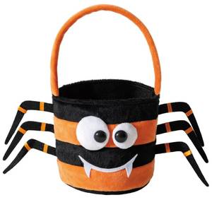 lot 18084 image: Halloween Trick or Treat Bag, Spider Plush Candy Tote Bucket Multipurpose Portable Collapsible Reusable Goody Bucket - Best Halloween Party choice - Retail $10