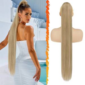 lot 18086 image: Drawstring Ponytail Extension - 34 Inch Long Straight Blonde Ponytail Hair Extensions Synthetic Fake Pony Tails Hairpieces Clip in Ponytail for Women Girls Daily- Light Ash Blonde Mixed - Retail $20