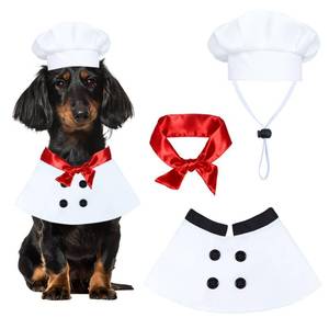 lot 18100 image: Dog Chef Costume Dog Halloween Costumes, Pet Chef Hat Chef Clothes and Red Scarf Set Holiday Halloween Costumes Clothes for Small Medium Large Dogs Pets (Medium) - Retail $10