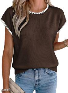 lot 18102 image: Womens Summer Short Sleeve Sweater Knit Tops, Brown, Large - Retail $23