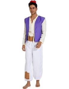 lot 18103 image: Mens Arab Prince Costume Fairy Tale Suits Halloween Cosplay Party Hat (M) Purple - Retail $30