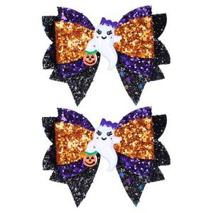 lot 18109 image: 3.5 Glitter Halloween Ghost Hair Bow Alligator Clip for Teen Girls Women - Retail $9