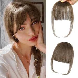 lot 18126 image: Clip in Bangs Human Hair for Women, Brown Wispy Bangs Hairpiece - Retail $17