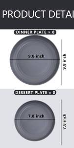 lot 18128 image: 8Pcs Dark Grey Wheat Straw Dinnerware dinner plates  - Retail $35