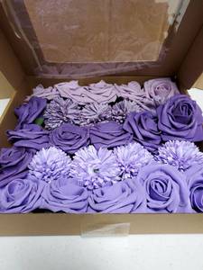lot 18132 image: Artificial Flowers Combo Box Dark Purple Fake Rose Flower for Wedding Decor - Retail $22