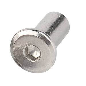lot 18141 image: Stainless Steel Lock Nuts - M6 M8 Internal Thread Hex Socket Barrel Nuts Flat Head Insert Nuts Cylindrical Rivnut for Wood Furniture (2pcs) - Retail $7