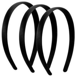 lot 18145 image: 3 Pcs Black Satin Headbands for Women, Non Slip Black Head Band Hard Headband Fashion Hair Hoop for DIY Crafts Cosplay Holiday Costumes Gifts (0.6 Wide) - Retail $5