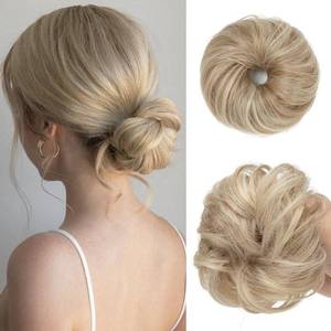 lot 18151 image: CJL HAIR 2PCs Small Cute Messy Bun Hair Piece for Thin Hair Women Mini Synthetic Curly Bun Scrunchies Updo Hairpieces Sunny Blonde - Retail $18