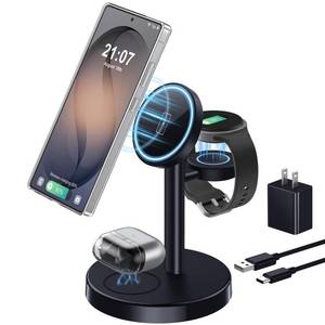 lot 18158 image: Magnetic Wireless Charger for Samsung, 3 in 1 Super Fast Charging Station for MagSafe Charger Stand for Galaxy S26 Ultra Z FoldFlip 8, Watch Ultra 8 7, Buds 43 Pro, Not for Watch 9Ultra 2 - Retail $34