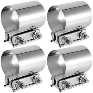 lot 18160 image: 4 PCS 2.5 Inch Butt Joint Exhaust Band Clamp Sleeve, 2 12 Inch Stainless Steel Exhaust Clamp for Exhausts, Mufflers, Downpipes - Retail $23