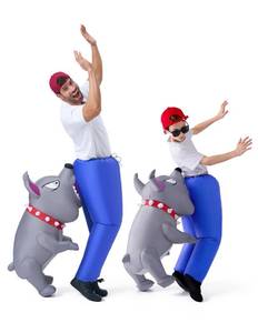 lot 18161 image: Spooktacular Creations Kids Halloween Inflatable Costumes, Biting By a Dog Inflatable, Blow-up Costume with a Vicious Gray Biting Dog for Halloween Themed Cosplay Party (children 7-10) - Retail $32
