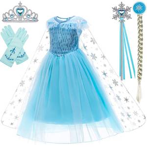 lot 18174 image: Princess Dresses for Girls Costume Halloween Birthday Party Kids Dress Up with Wig,Crown,Mace,Gloves 2T 3T - Retail $23