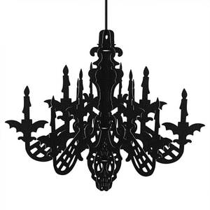 lot 18175 image: Halloween Black Chandelier Decoration Haunted House Ceiling Hanging Decor for Hallowing Party Supplies, 2 Set - Retail $14