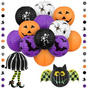 lot 18181 image: Halloween Hanging Paper Lanterns Set, Pack of 12 - Retail $22