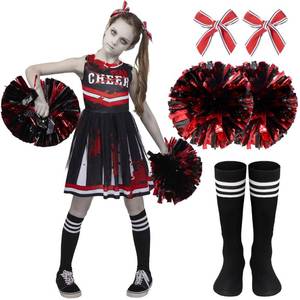 lot 18190 image: Spooktacular Creations Halloween Cheerleader Costume for Girls, Kids Zombie Cheerleader Outfit, Dead Fearleader Dress for Halloween Scary Costume Role Play Parties, Red Black, S - Retail $40