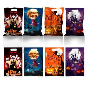 lot 18192 image: 50 Pcs Halloween Crafts Plastic Bag with Handle, 6.5x10.5 Halloween Goodie Bags, Halloween Candy Goody Trick or Treat Bags for Halloween Party Favors Supplies Decoration - Retail $7