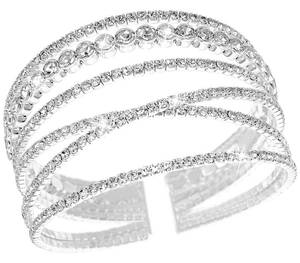 lot 18206 image: Rhinestone Bracelet for Women Silver Multilayer Cuff Bracelet Crystal Bridal Bracelets Silver 3 - Retail $13